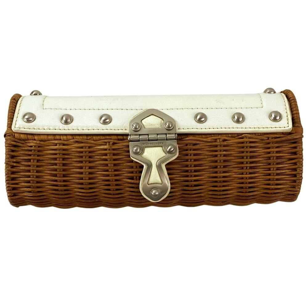 Michael Kors Santorini Wicker Rattan Leather Trim Clutch Purse Pouch Wristlet OS